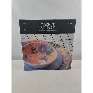 Market Square Melamine Dinnerware Set 12 Pieces Blue Floral